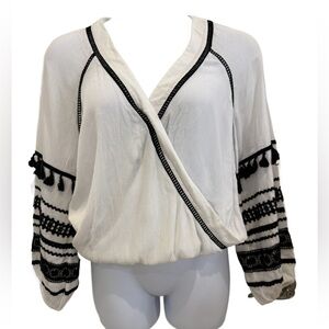 I.N.C. International Concepts Women's White Embroidered Boho Wrap Top. Medium